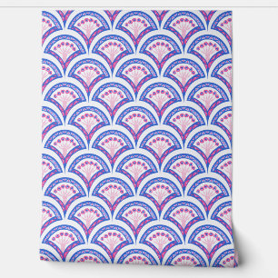 Papel Pintado patrón de damasco floral azul