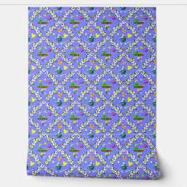 Papel Pintado Patrón de Damasco Púrpura de Jardinería