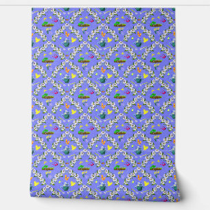 Papel Pintado Patrón de Damasco Púrpura de Jardinería