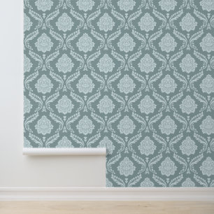 Papel Pintado Patrón de damasco rococó azul huevo de pato+verde