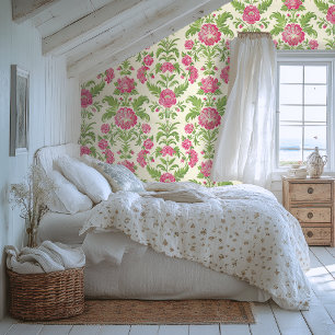 Papel Pintado Patrón de Damasco rosa y verde