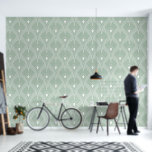 Papel Pintado Patrón de deco de arte verde sabio<br><div class="desc">Un elegante diseño Art Deco blanco sobre un fondo verde sabio cambiable. Al cambiar el color de fondo por el de Art Deco blanco,  se pueden crear combinaciones de colores que coincidan con la decoración.</div>