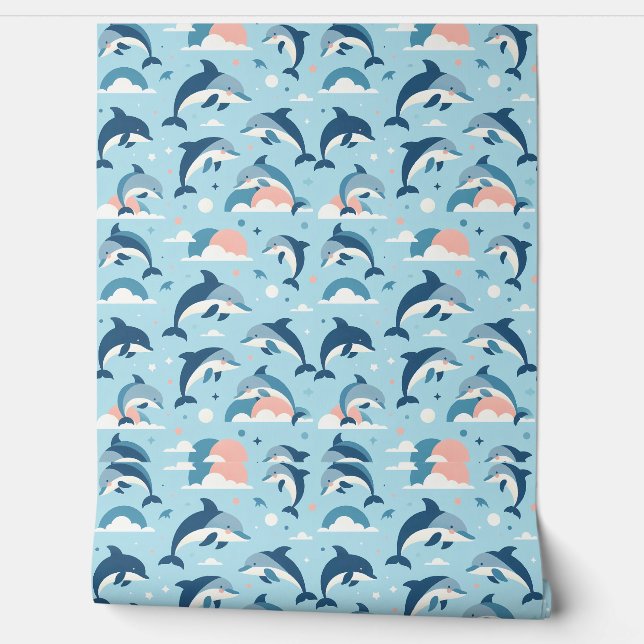 Papel Pintado Patrón de delfines lúdicos (Desenrollar)