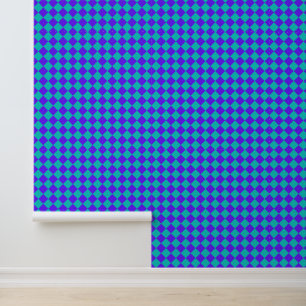 Papel Pintado Patrón de diamante de cuadros en púrpura y azul ve