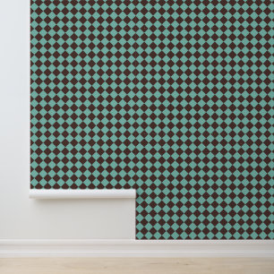 Papel Pintado Patrón de diamante de cuadros marrón turquesa