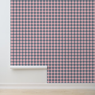 Papel Pintado Patrón de diamante de cuadros rosa gris