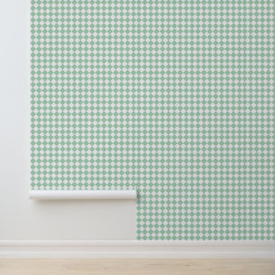Papel Pintado Patrón de diamante de cuadros verdes y blancos