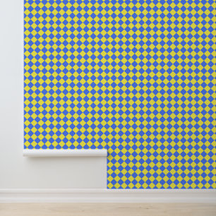 Papel Pintado Patrón de diamante de verificador azul amarillo