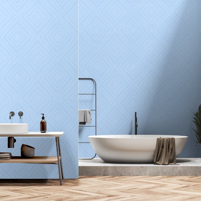 Papel Pintado Patrón de diamante geométrico azul (Baño)