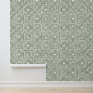 Papel Pintado Patrón de diamante geométrico blanco de sabio mode