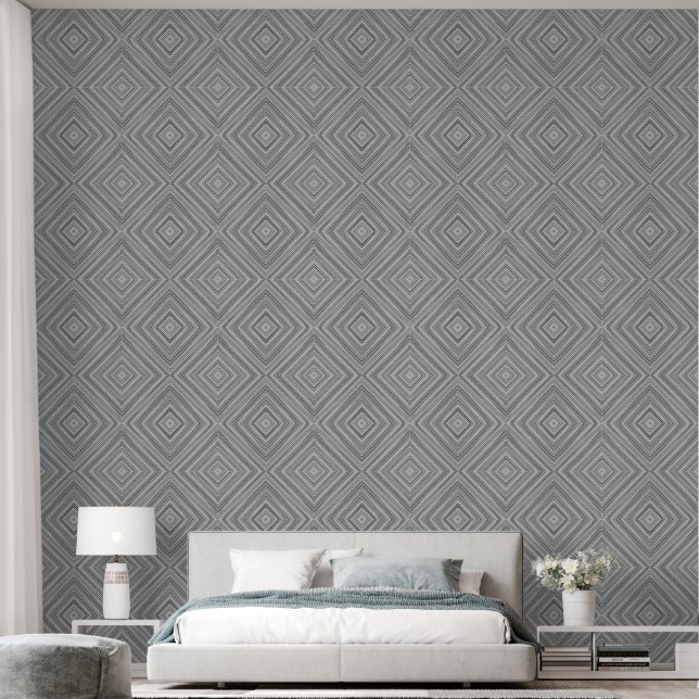 Papel Pintado Patrón De Diamante Geométrico Negro Y Blanco Gris (Dormitorio)