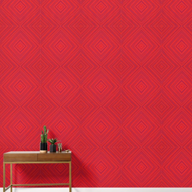 Papel Pintado Patrón de diamante geométrico rojo (Pasillo)