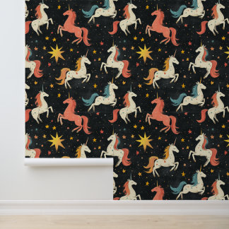 Papel Pintado Patrón de dibujo de Unicornio volante y comienza a