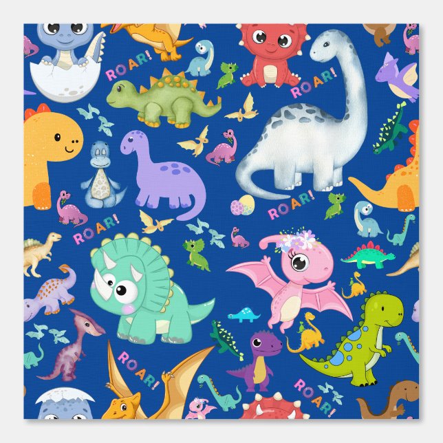 Papel Pintado Patrón de dinosaurio lindo en azul | (Anverso)