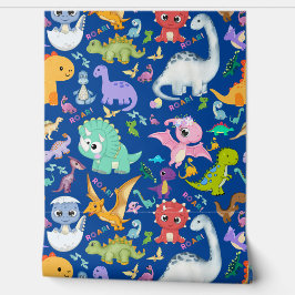 Papel Pintado Patrón de dinosaurio lindo en azul |