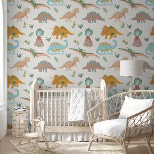 Papel Pintado Patrón de dinosaurios boho dibujado a mano para ni