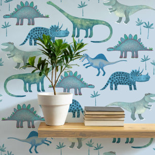Papel Pintado Patrón de dinosaurios divertidos azul