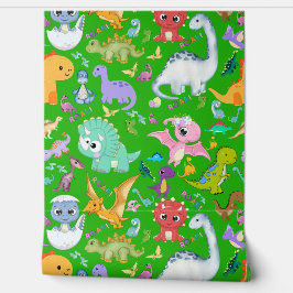 Papel Pintado Patrón de dinosaurios pequeños en verde |