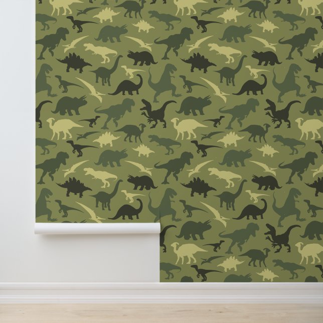 Papel Pintado Patrón de dinosaurios, silueta de dinosaurios, din (Solicitud)