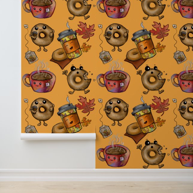 Papel Pintado Patrón de Donas y Té Adorable (Solicitud)