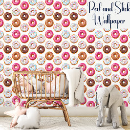 Papel Pintado Patrón de Donuts Dulce Colorido