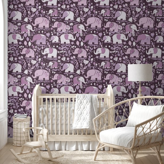Papel Pintado Patrón de elefantes para bebés 4 (Niños)