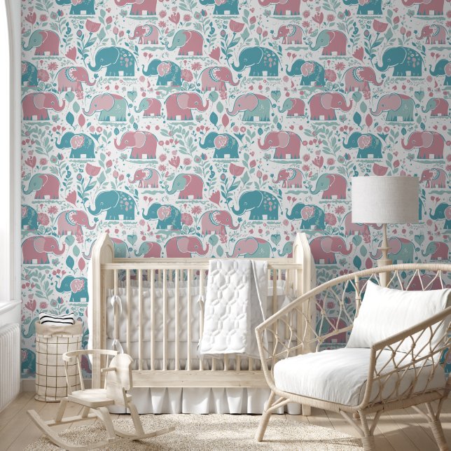 Papel Pintado Patrón de elefantes para bebés 6 (Niños)