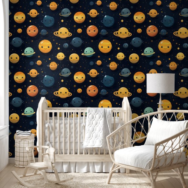 Papel Pintado Patrón de espacio de planetas divertidos (Niños)