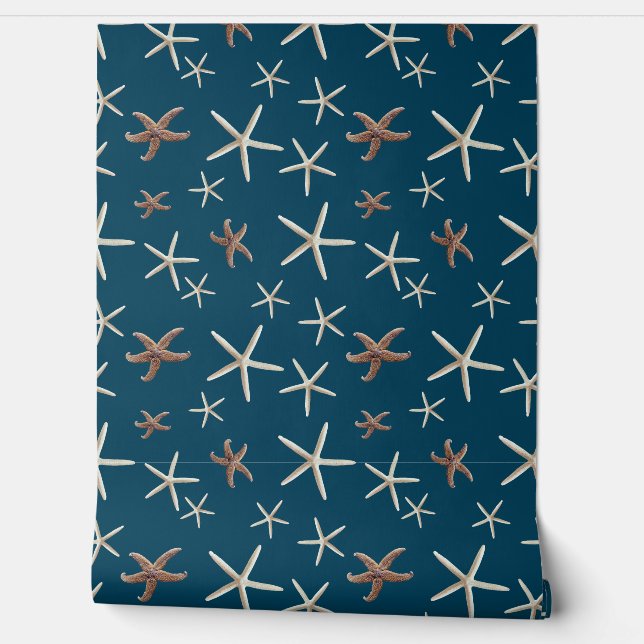Papel Pintado Patrón de Estrella de Mar Azul Mar Profundo (Desenrollar)