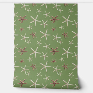 Papel Pintado Patrón de Estrella de Mar Verde Salvia