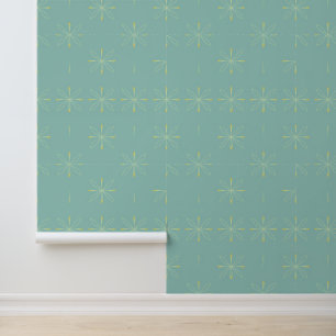 Papel Pintado Patrón de estrella floral minimalista en Verde azu