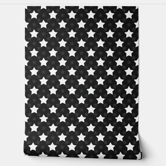Papel Pintado Patrón de estrellas blancas negras (Desenrollar)