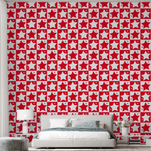 Papel Pintado Patrón de estrellas de Navidades rojos curados