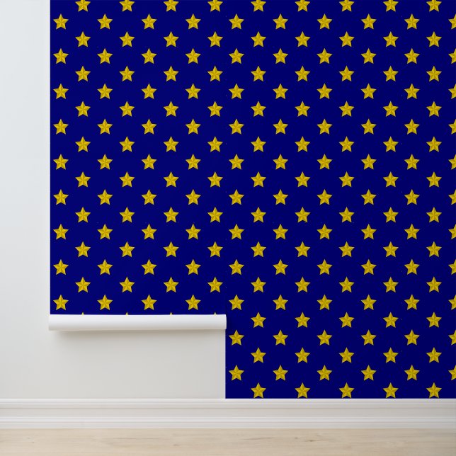 Papel Pintado Patrón de estrellas de oro, azul marino, exclusivo (Solicitud)