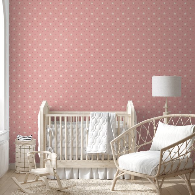 Papel Pintado Patrón de Estrellas Rosadas (Niños)