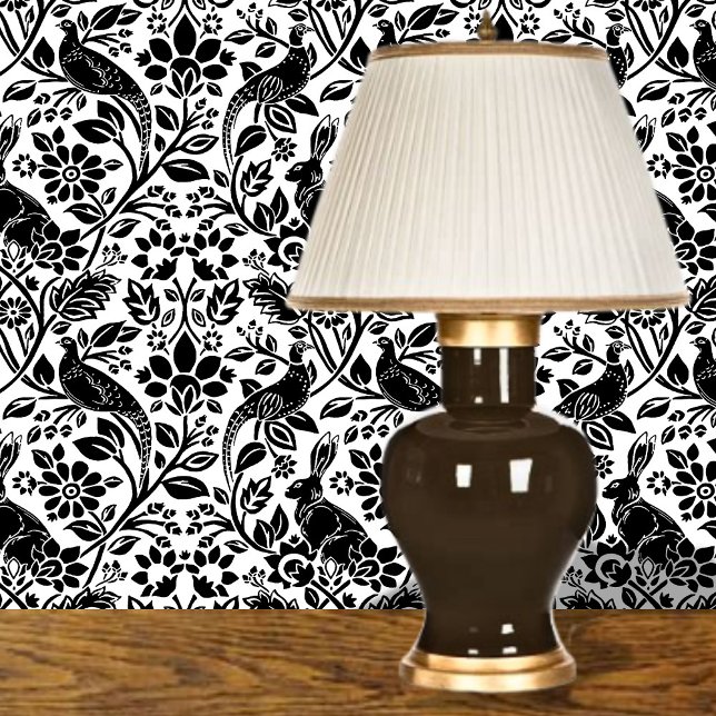 Papel Pintado Patrón de faisán y liebre, negro sobre blanco (Subido por el creador)