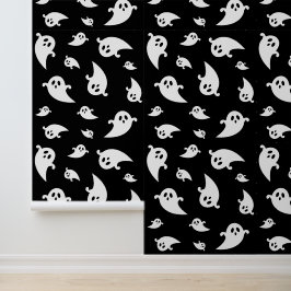 Papel Pintado Patrón de fantasmas blancos Halloween negro espelu