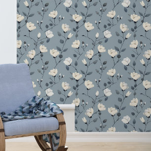 Papel Pintado Patrón de flor azul y blanco