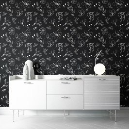 Papel Pintado Patrón de flor blanca negra floral oscura botánica