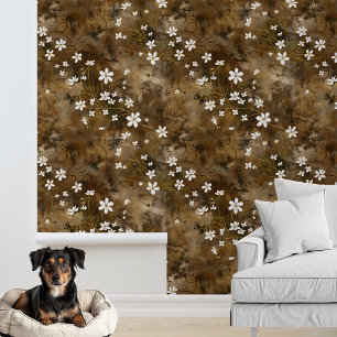 Papel Pintado Patrón de flor blanca pequeña marrón