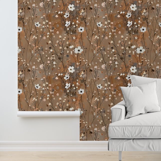 Papel Pintado Patrón de flor blanco marrón (Subido por el creador)