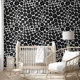 Papel Pintado Patrón de Flor - Blanco y Negro
