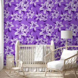 Papel Pintado Patrón de flor Cuple Purple Lily