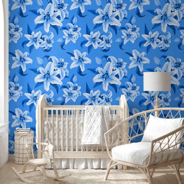 Papel Pintado Patrón de flor de Lirio Azul Cutáneo (Niños)