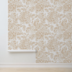 Papel Pintado Patrón de flor de Rosa ventilado Beige