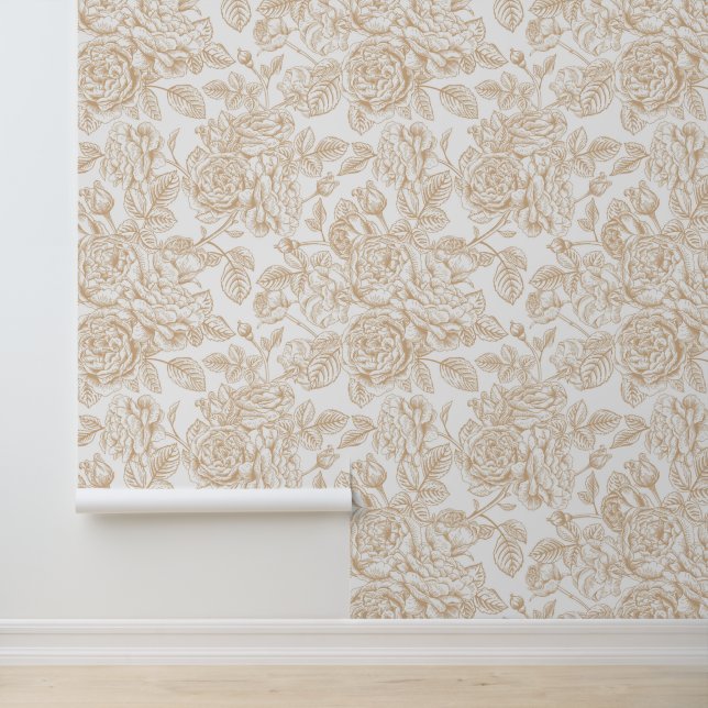 Papel Pintado Patrón de flor de Rosa ventilado Beige (Solicitud)