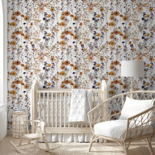 Papel Pintado Patrón de flor de vintage seco con flores silvestr