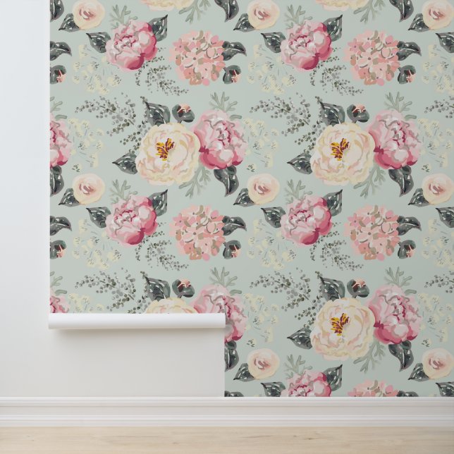 Papel Pintado Patrón de flor del jardín rosa (Solicitud)