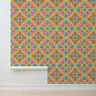 Papel Pintado Patrón de flor geométrica arco iris retro