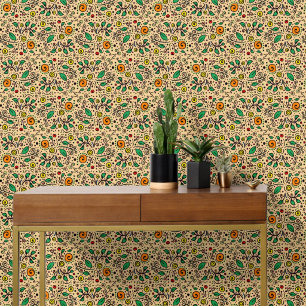 Papel Pintado Patrón de Flor naranja Remolino de Frutas en Naran